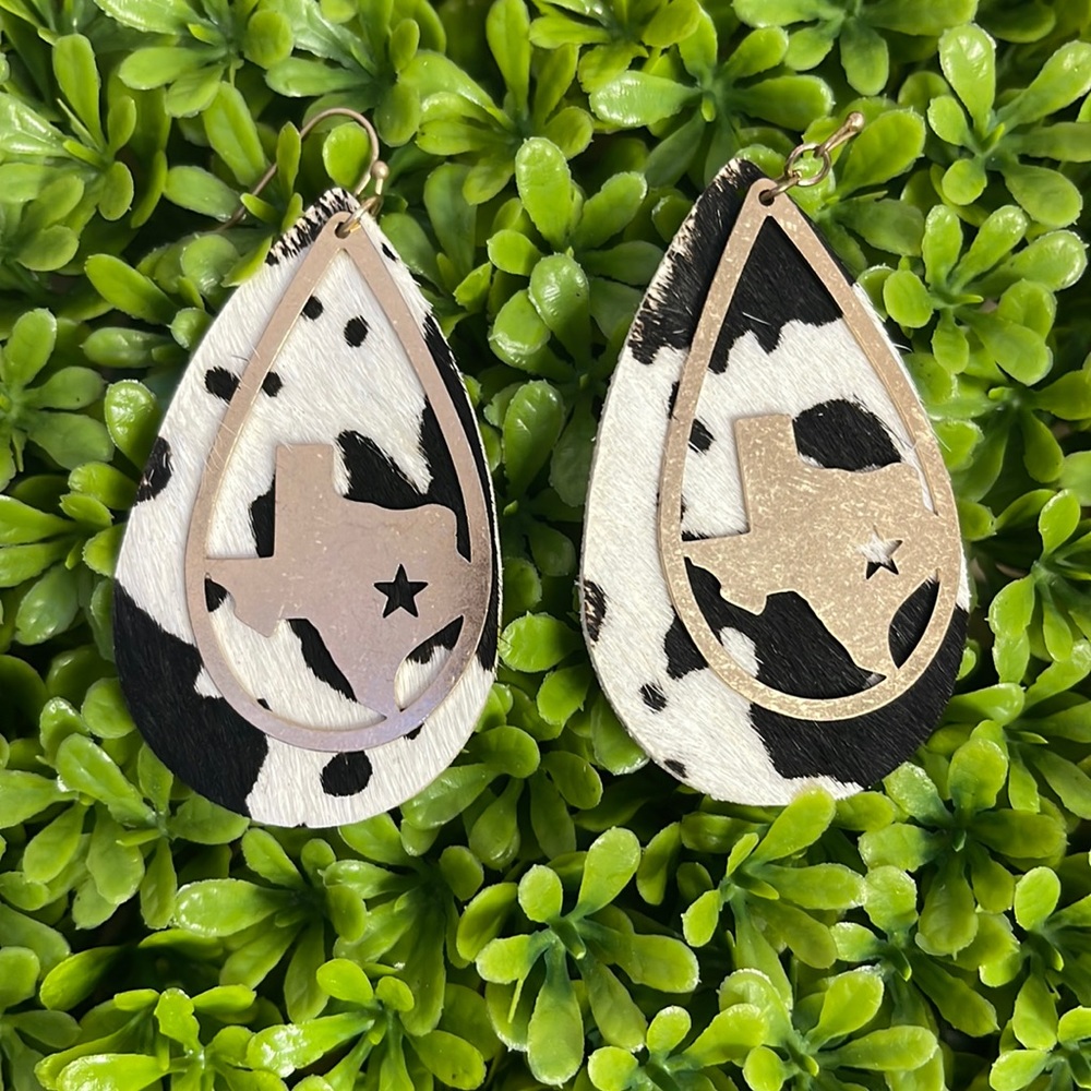 Black & White Cow Print Texas Earrings